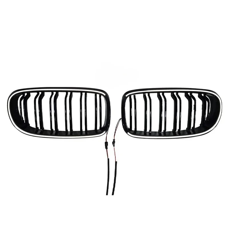 For BMW 3 Series GT F34 2012 - 2020 Double Lines Fromt Bumper Kidney Racing LED Light Grille Lamp Grill Gloss Black Car Styling