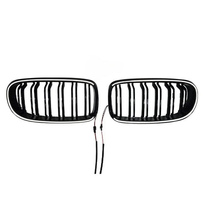 For BMW 3 Series GT F34 2012 - 2020 Double Lines Fromt Bumper Kidney Racing LED Light Grille Lamp Grill Gloss Black Car Styling