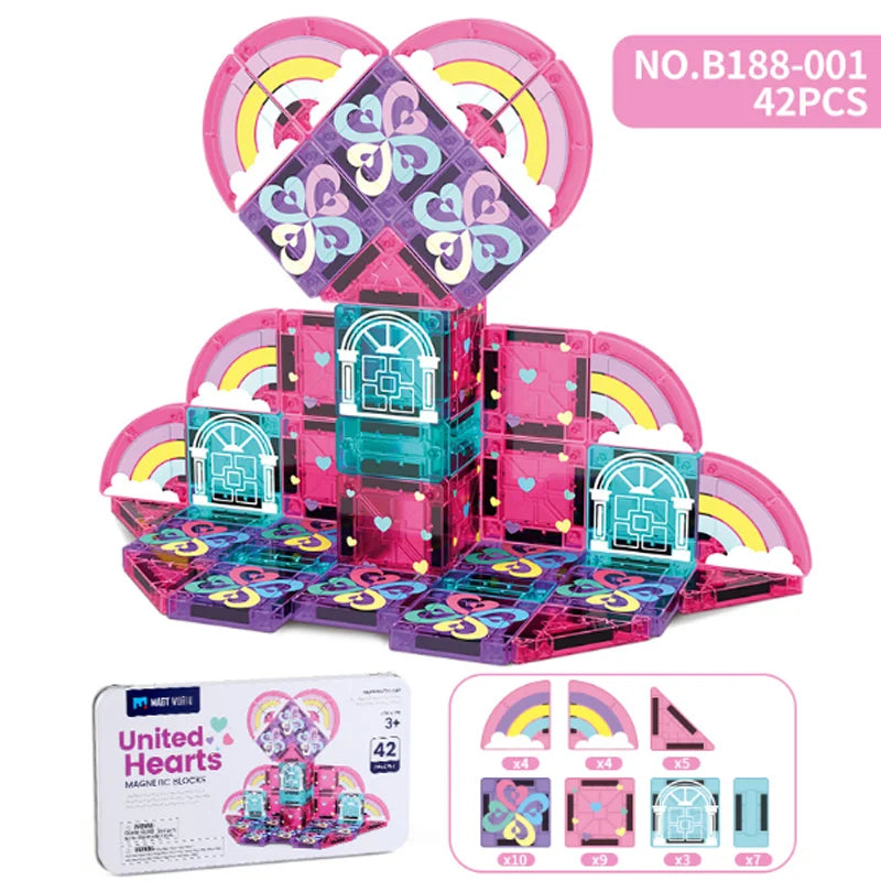 42PCS Mini Magnetic Tiles Travel Size Magnetic Construction Toys with Storage Box Magnetic Blocks Building Toy for Kids