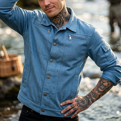 Biker Style Denim Jacket Men's Zipper Men's Jacket Outdoor Fishing Wear Street Fashion Men's Denim Top