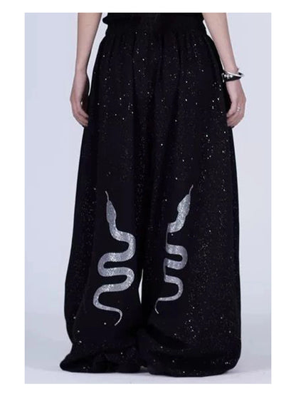 American Style Hip Hop Glitter Sports Pants Women's Spring Summer Loose Wide Leg Sweatpants Jazz Dance Floor Length Pants