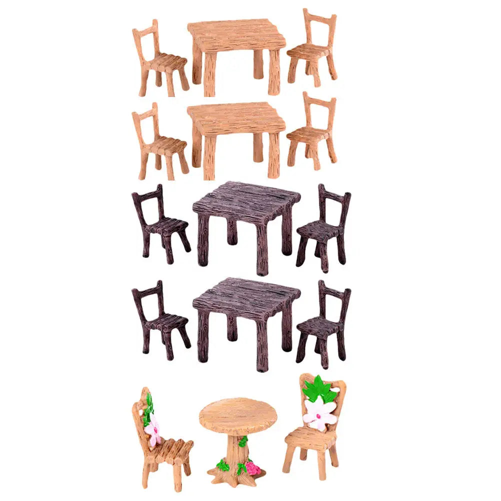5Sets Miniature Resin Chair Table Set Classic Fairy Garden Furniture Desktop Decoration Home Decor for Living Room Bedroom