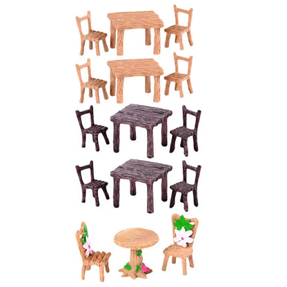5Sets Miniature Resin Chair Table Set Classic Fairy Garden Furniture Desktop Decoration Home Decor for Living Room Bedroom