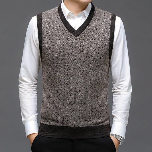 BROWON Brand Sweater Mens Clothes 2026 Autumn Wool Solid Color Knittes Sweater Vest Men Fashion Jacquard Thick Winter Clothing