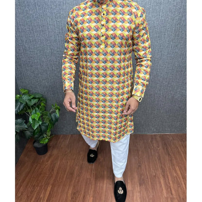 2026 Men Digital Printed Kurta Vardha Regular Fit Mandarin Collar Long Suitable All Occasions Such Wedding Hari Raya Aidilfitri