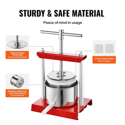 2L 3L 6L Manual Fruit Press Stainless Steel Household Manual Squeezer Cider Vegetables Juice Extractor for Home Kitchen