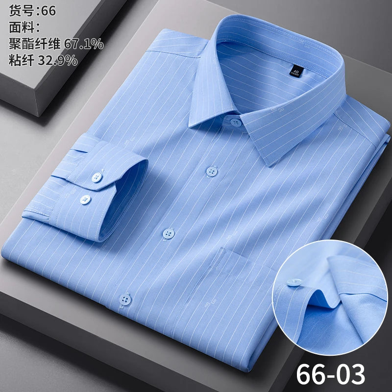 High Quality Men's Long Sleeve Business Casual Plaid Workwear Shirts Anti-Wrinkle Fashion Stripe Office Regular Slim Fit Blouses
