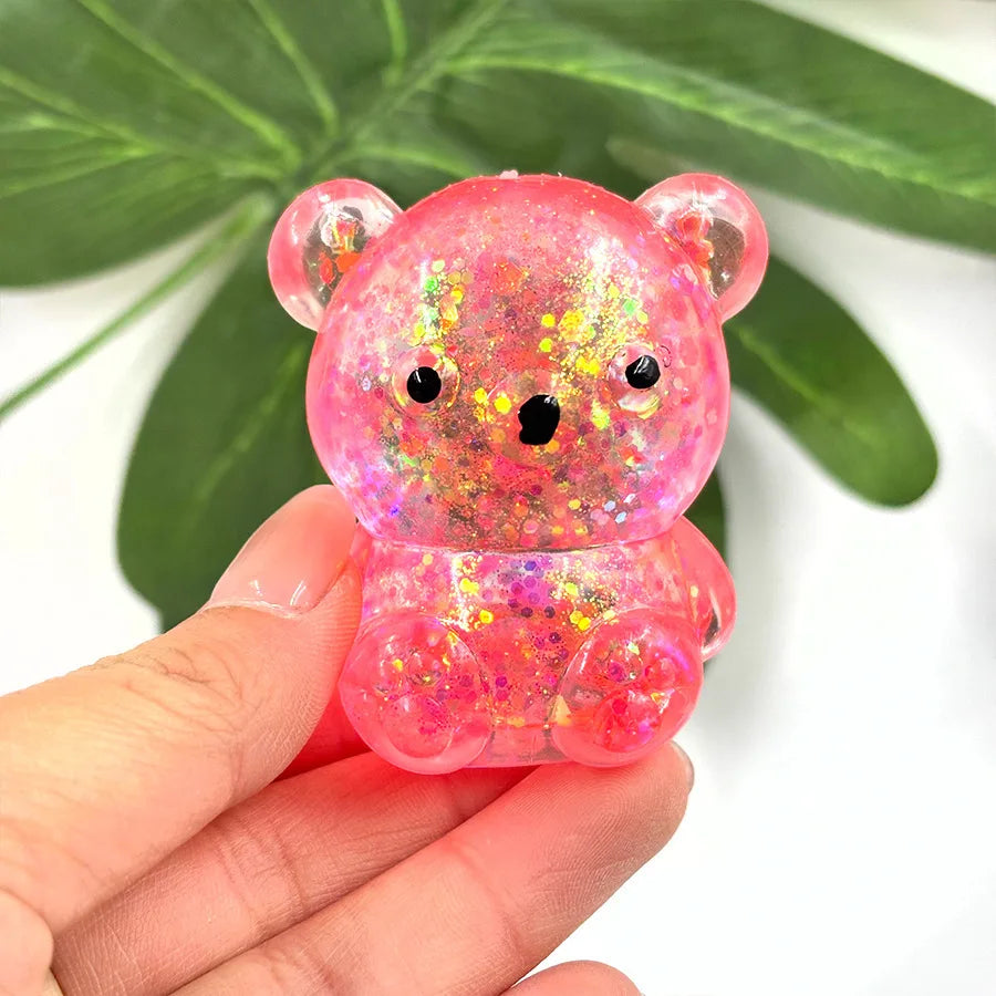 Cute Cartoon Glitter Colorful Bear Slow Rebound Squishy Toy, Super Soft Squeeze Fidget for Adult Stress Anxiety Relief & Gift