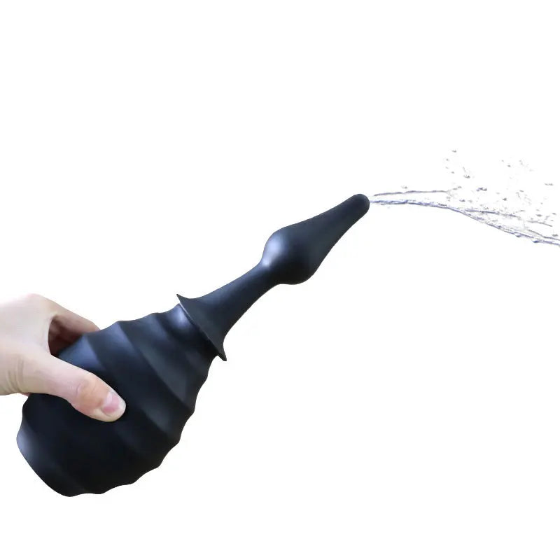 Black Liquid Silicone Anal Douche Enema Bulb - Anti-Backflow Anal Cleaner with Multiple Nozzles, Colon Cleansing Sex Toy for Men