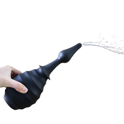 Black Liquid Silicone Anal Douche Enema Bulb - Anti-Backflow Anal Cleaner with Multiple Nozzles, Colon Cleansing Sex Toy for Men