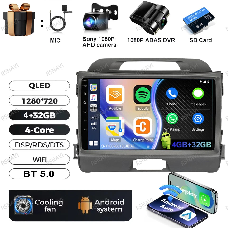 Car Radio Android 15 For KIA Sportage 2010 2011 2012 2013 2014 2015 2016 5G WIFI Qualcomm Navigation DSP Stereo Multimedia GPS