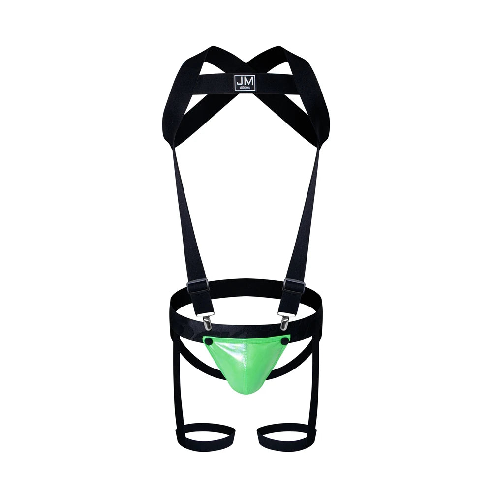 Detachable Split-type Sets Mens Strap Harness Bodysuit Black Leather Men Sexy G String Thong Jockstrap Leg Bondage Gay Underwear