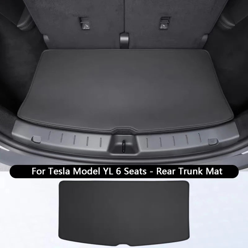 For Tesla Model YL 6-Seater Rear Trunk Mat Leather Full Coverage Seat Backrest Protective Pad Cover Cargo Liner Anti Dirty Mat