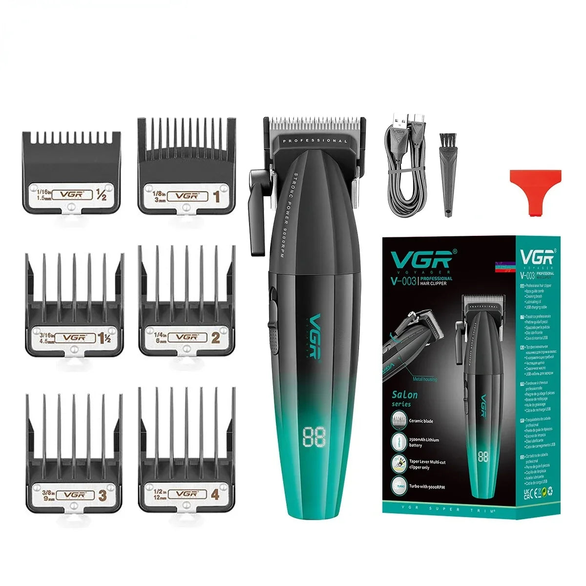 VGR Hair Trimmer Professional Barber Hair Cutting Machine Cordless Hair Clipper Haircut Digital Display Trimmer for Men V-003