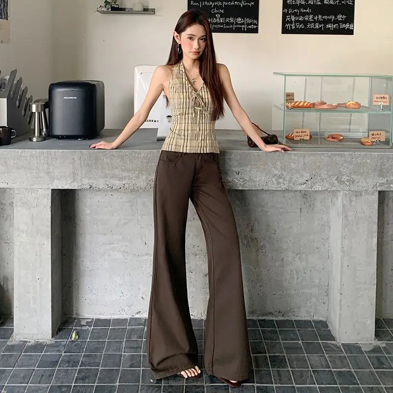 Spring 2026 Anti-wrinkle Flared Black Slimming Casual Pants New Thin Low-waisted Loose Flared Pants