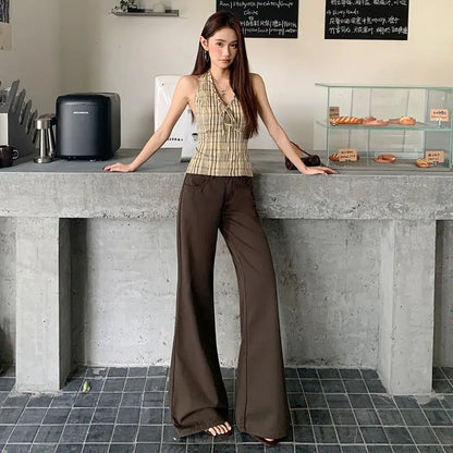 Spring 2026 Anti-wrinkle Flared Black Slimming Casual Pants New Thin Low-waisted Loose Flared Pants
