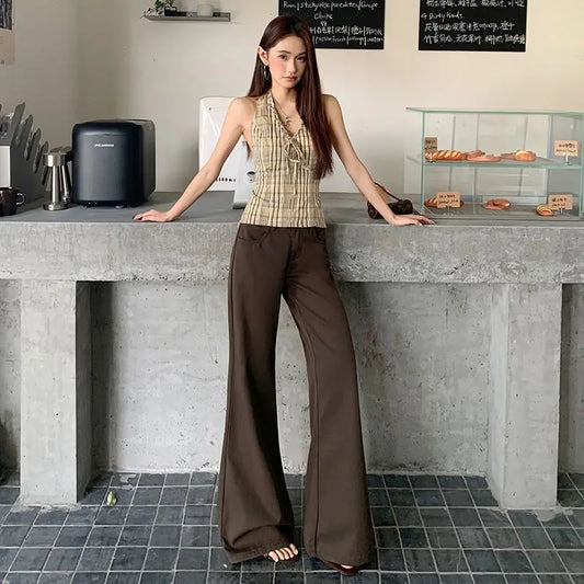 Spring 2026 Anti-wrinkle Flared Black Slimming Casual Pants New Thin Low-waisted Loose Flared Pants