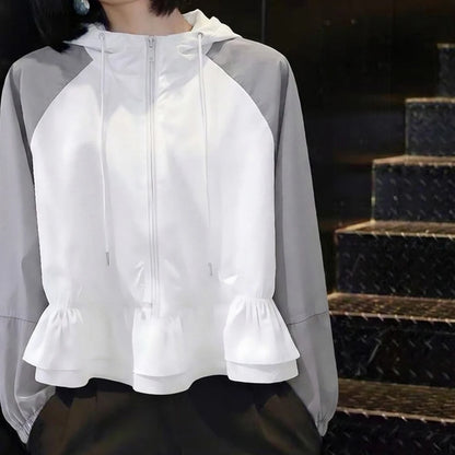 Women's Lightweight Breathable Sun Protection Clothing Short Length Loose Fit  Shirt with Hood And Patchwork Hem Casual O...