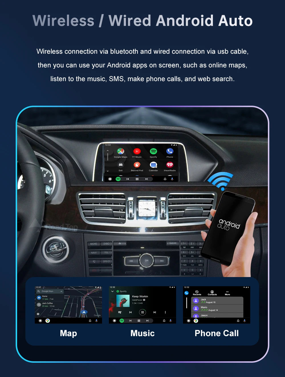 Road Top Wireless CarPlay for Mercedes Benz E-Class W212 E Coupe C207 NTG4.5/4.7/5.0 2011-2015 with Airplay Android Auto