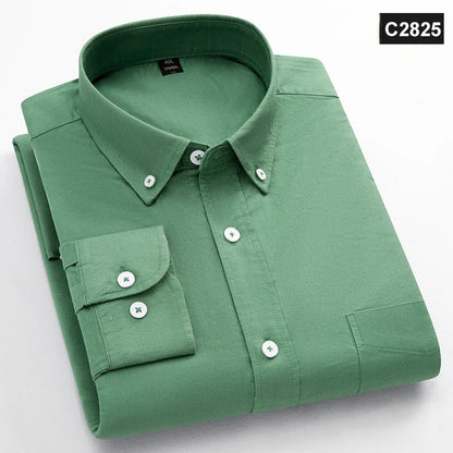 Classic Fit Fashion 100% Cotton Long-Sleeve Shirt for Men Single Pocket Slim Fit Casual Top Soft Oxford Solid Color Office Cloth