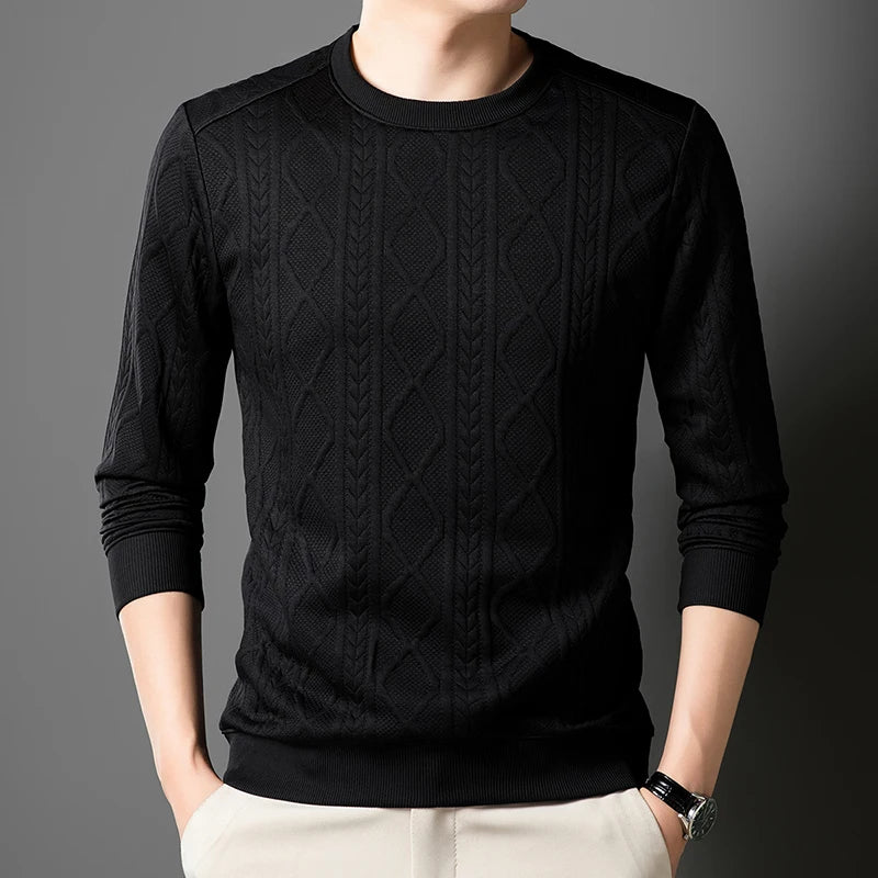 New Best-selling Fashion Men's Fried Dough Twists Shape Warm Top Long Sleeve Sweater Outdoor Office Round Neck
