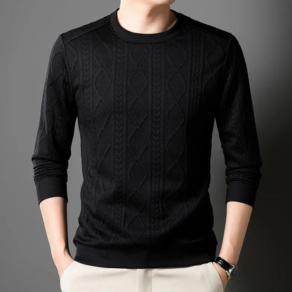 New Best-selling Fashion Men's Fried Dough Twists Shape Warm Top Long Sleeve Sweater Outdoor Office Round Neck