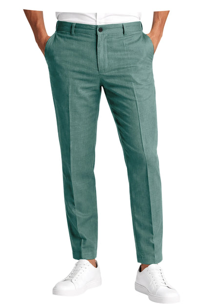 Men's Linen Cropped Pants Slim Fit 9 Points Ankle Dress Pants Business Casual High Waist Suit Trousers Breathable Office Summer