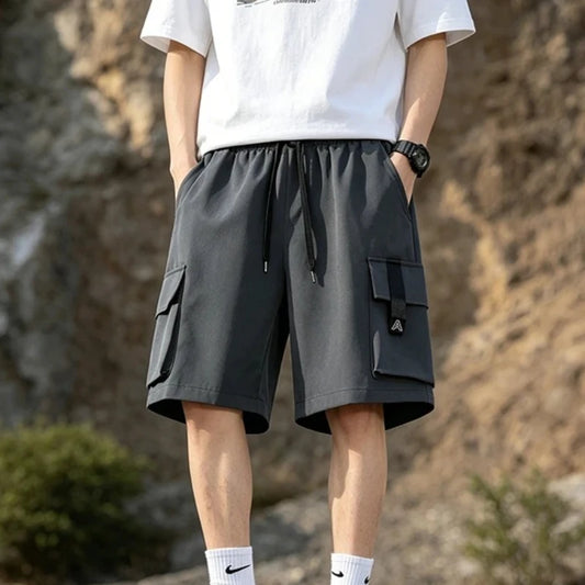 Loose Workwear Cargo Shorts Men's Five-Pocket Casual Straight Leg Work Pants Summer Thin Fabric Teen Boys Fashion Retro Bottoms