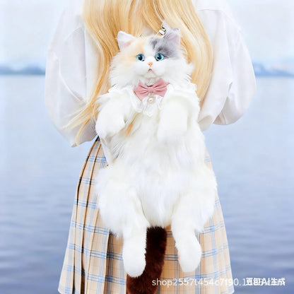 2026 Realistic Calico Cat Plush Backpack - Lifelike Stuffed Animal Purse, Cute Collectible Doll Gift for Cat Lovers
