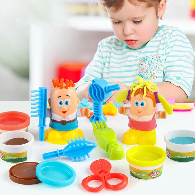 Color Dough Haircut Playset Reusable Handmade DIY Cute Interactive Early Learning Pretend Toys for Girls Childrens Day Boys Gift