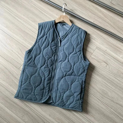 Waterproof Hemp Cotton Vest Gourd Shaped Quilted Men's Warm Thin Cotton Vest Couple's Winter Fashion Standard Fit V-Neck Zipper