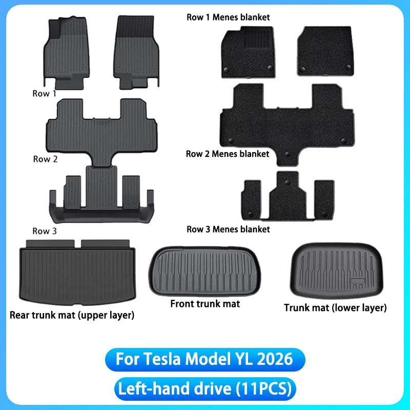 For Tesla New Model YL Launch 2026+ Car Floor Mats Cargo Liner Trunk Mats Backrest Kick Pads Protection Car Interior Accessories
