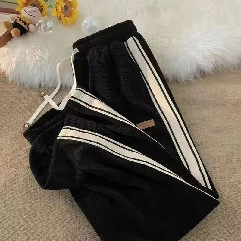 Corduroy Men Casual Sweatpants Straight Thick Wide Leg Pants Autumn Winter Streetwear Outdoor Sports Work Joggers Trousers Male