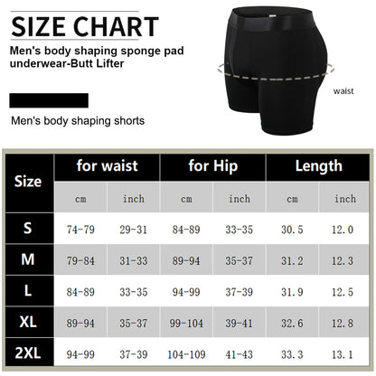 Men Butt Lifter Underwear 3D Pouch Boxer Briefs Antibacterial Auick-Drying Panties Shaper Removable Fake Butt Pad Black S-2XL