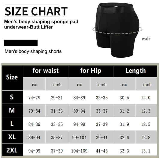 Men Butt Lifter Underwear 3D Pouch Boxer Briefs Antibacterial Auick-Drying Panties Shaper Removable Fake Butt Pad Black S-2XL