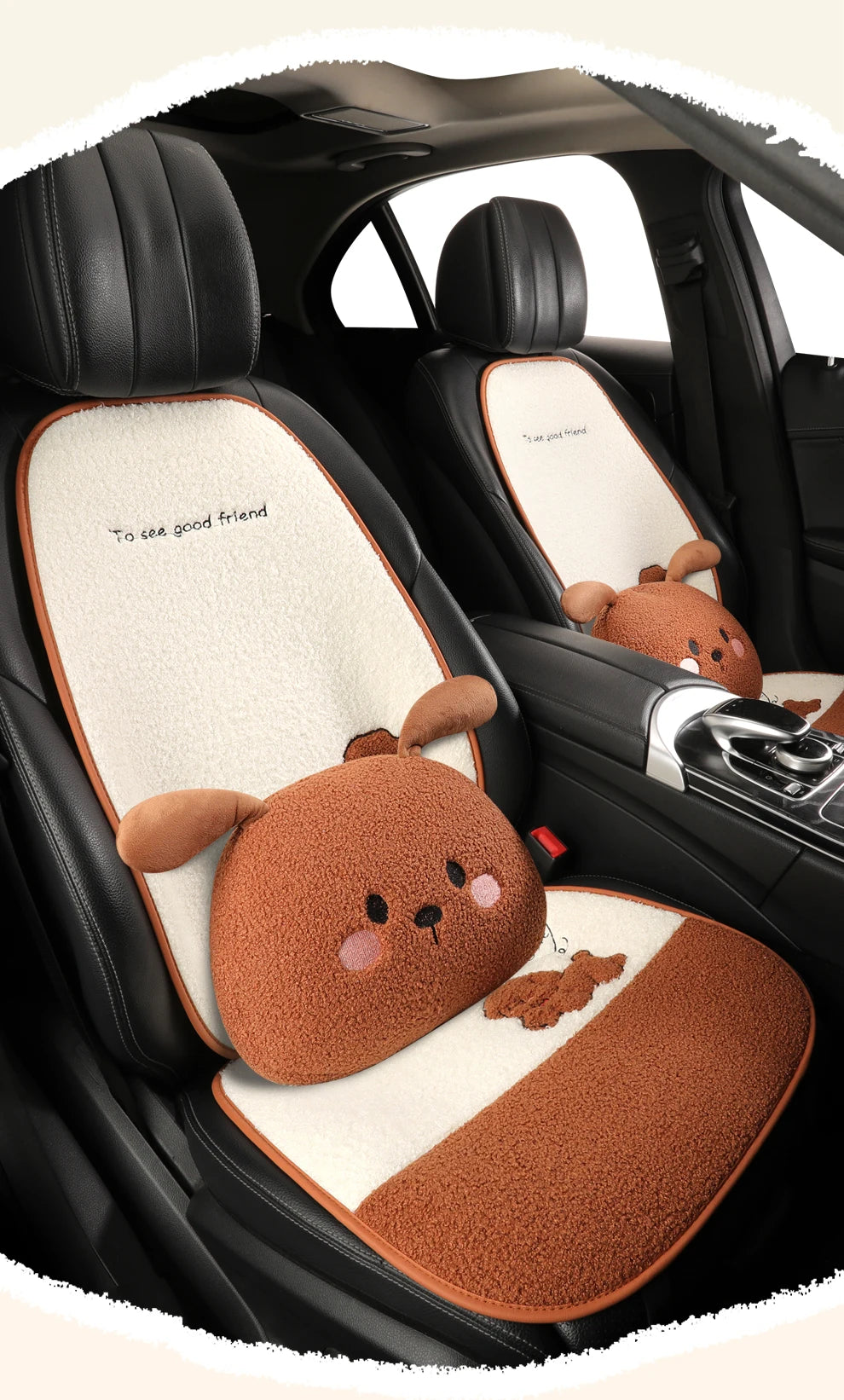 Funny Puppy Car Seat Cover 2025 New Autumn Fleece Fabric PU Leather Warm Comfortable Quick Installation Fits Most Cars