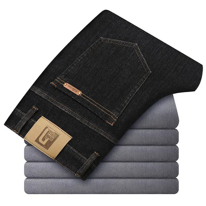 Winter Classic Men's Warm Fleece Straight Leg Jeans Business Casual Twill Cotton Stretch Padded Denim Pants Male Brand Trousers