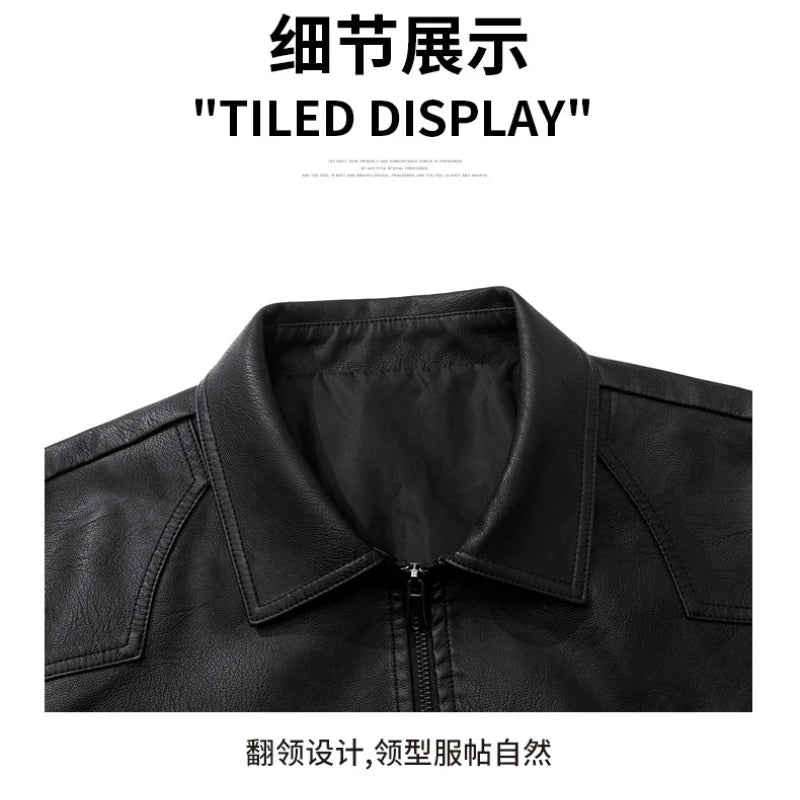 Men's Lapel Leather Jacket Spring Autumn Oversized Slim Motorcycle Riding Suit Streetwear PU Leather Waterproof Work Men Clothes