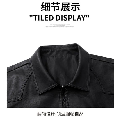 Men's Lapel Leather Jacket Spring Autumn Oversized Slim Motorcycle Riding Suit Streetwear PU Leather Waterproof Work Men Clothes