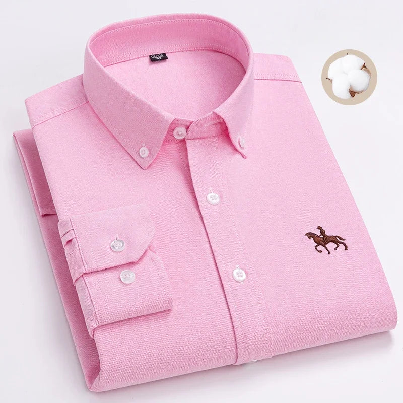 Plus Size 6XL 100% Cotton Long-Sleeve Shirts for Men Oxford Slim Fit Formal Shirt Without Pocket White Office Elegant Clothes