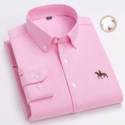 Plus Size 6XL 100% Cotton Long-Sleeve Shirts for Men Oxford Slim Fit Formal Shirt Without Pocket White Office Elegant Clothes