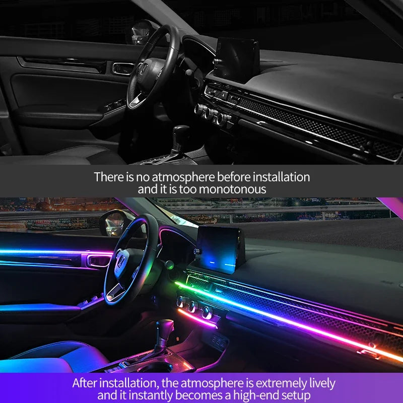 5V USB RGB Symphony Car Ambient Light 1/6/10 in 1 Interior Acrylic LED Strip Light Decoration Atmosphere Lamp By APP Control