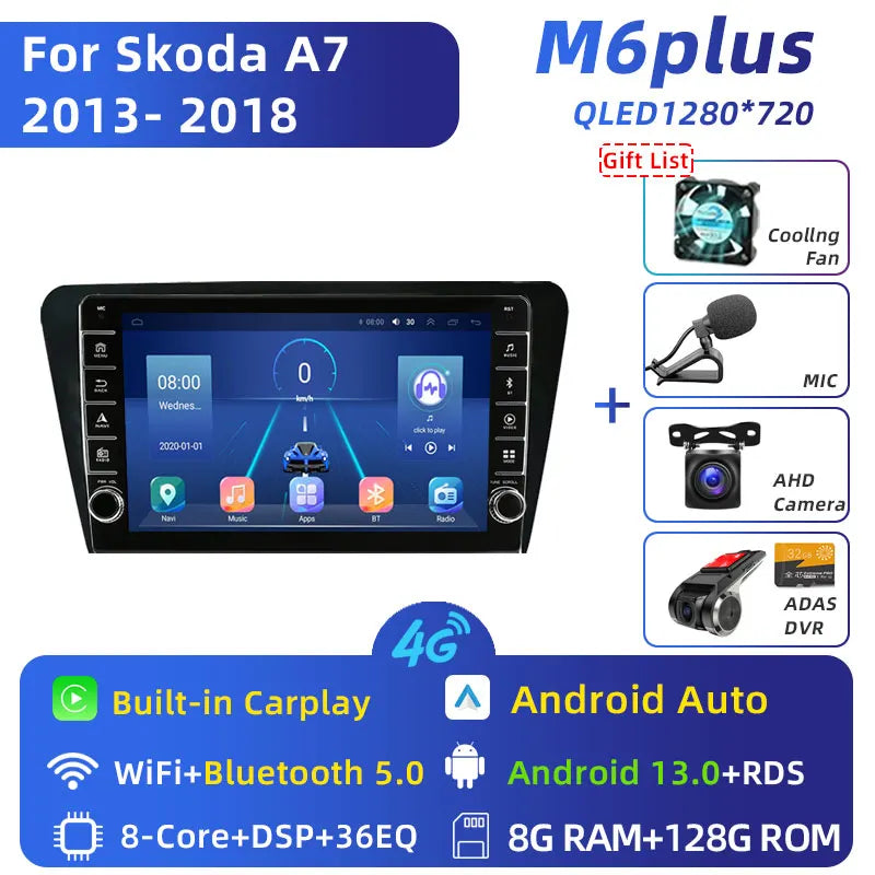 Jundof 2 Din Android 13 Car Radio For Skoda Octavia 3 A7 2013-2018 Multimedia Video Player 4G WiFi Navigation Carplay Head unit