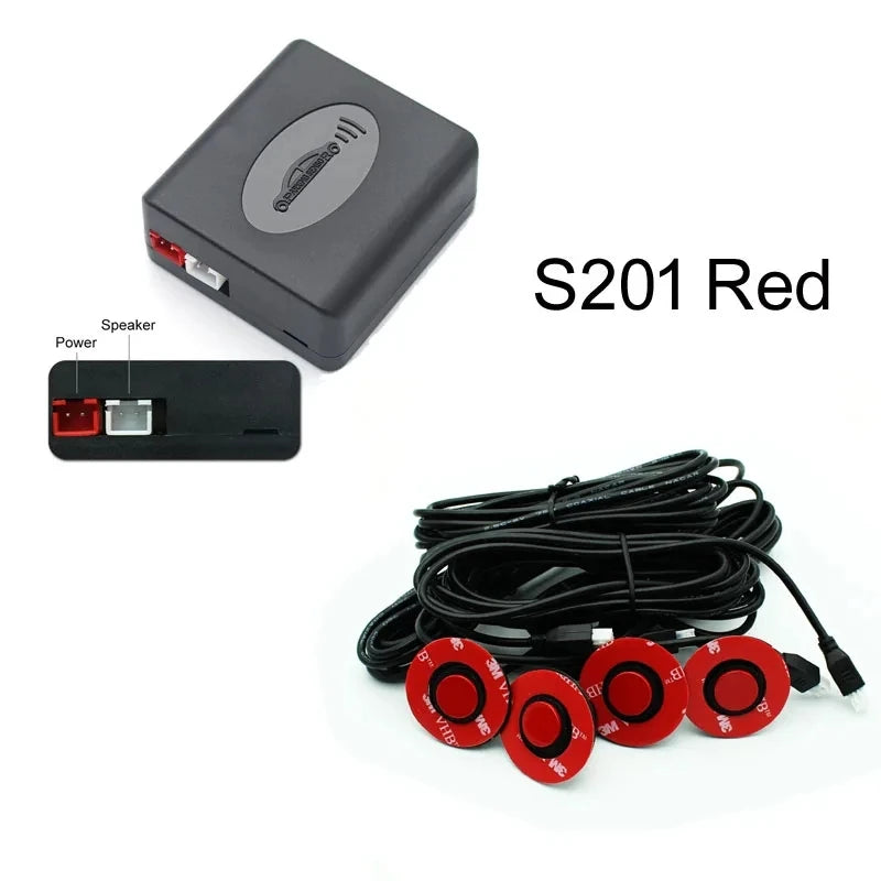 EURS Parktronic 4 sensors Car Backup Radar Parking Sensor Buzzer Detector Assistance Flat Probe System 12V Kit Universal Car Bac