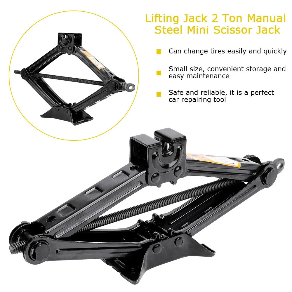 2 Ton Scissor Jack Lift Wind Up Tools For Car Van Garage with Wrench Speed Handle