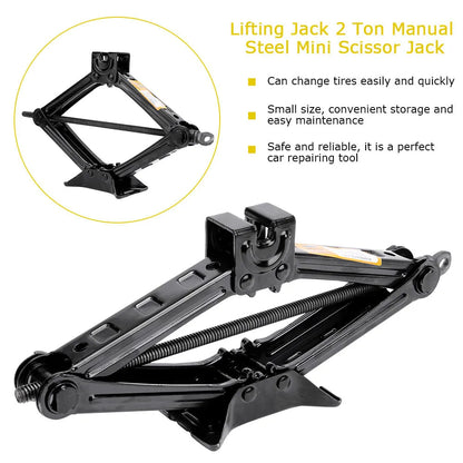 2 Ton Scissor Jack Lift Wind Up Tools For Car Van Garage with Wrench Speed Handle