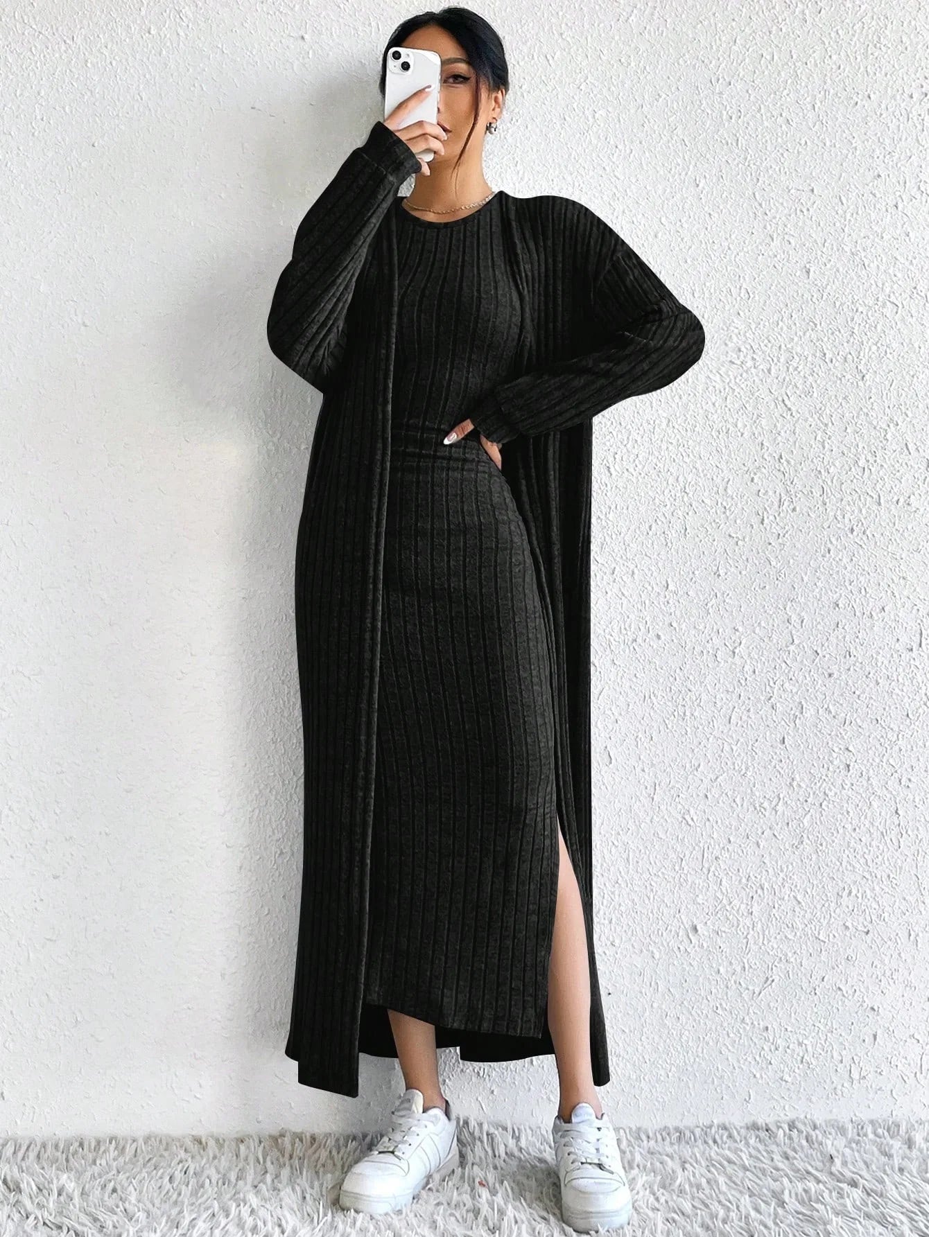 Fashionable Long Sleeve Vest Dress Set Autumn Casual High Waist Trousers Women's Clothing Two-Piece Suit European Style
