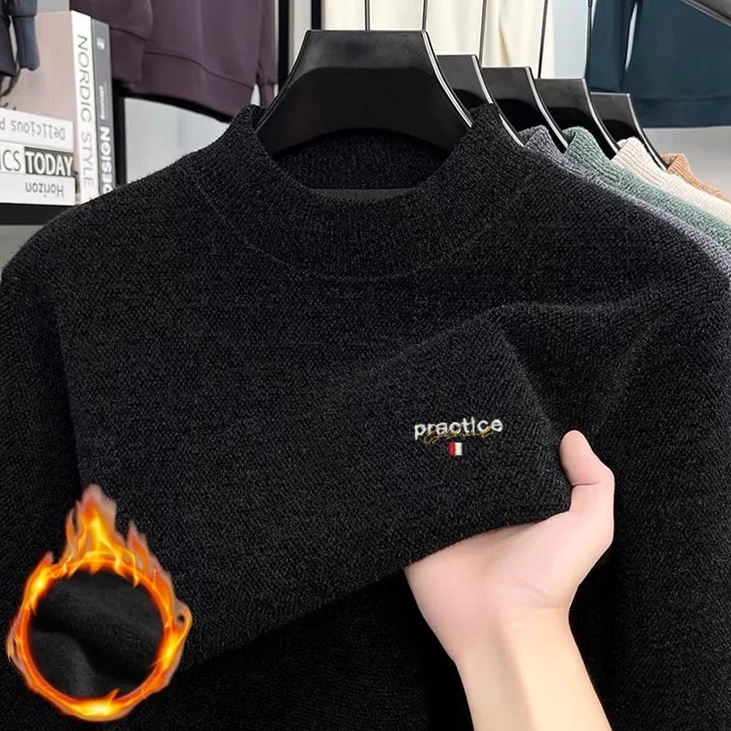 Men'sthick sweater for autumn and winter, warm windproof, with delicate and soft cutting, a casual high-end embroidered pullover