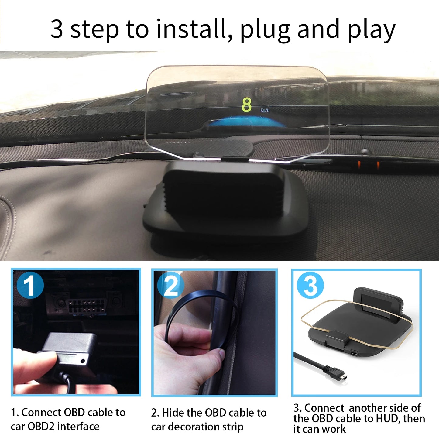 Car Navigation Projection HUD OBD2+GPS Head-Up Display Car Projector Speedometer /Water Temperature /Voltage/RPM Alarm