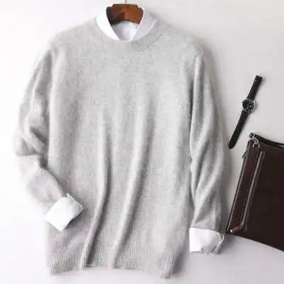 Men's 100% pure Mink Cashmere Sweater O-Neck Pullovers Knit Large Size Mink Sweater Winter New Tops Long Sleeve High-End Jumpers